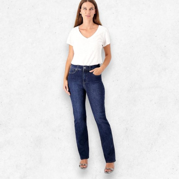 NYDJ‎ Denim Jeans Women's Size 4 Slim Straight Mid Rise Dark Blue Lifting Tech - Picture 1 of 11
